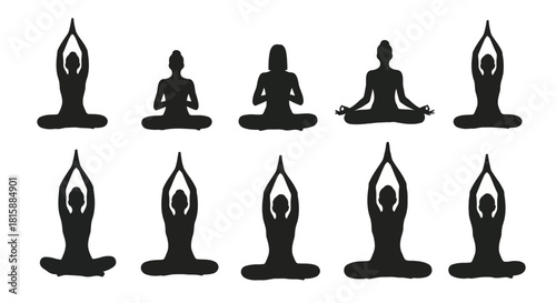 Collection of diverse yoga poses silhouette