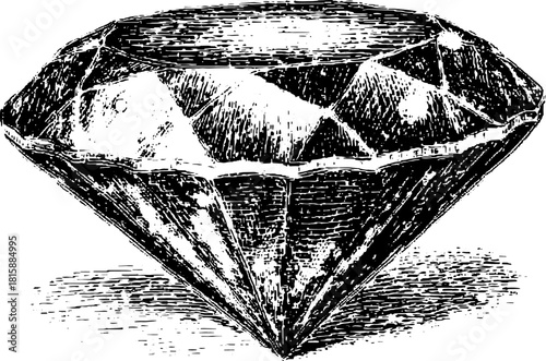 Vintage diamond engraving in black and white. A detailed outline represents elegance in a classic vector illustration set.