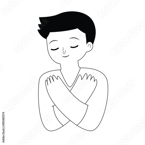 Man is hugging himself. Love yourself and mental health concept.