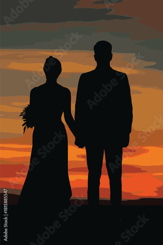 Wedding Couple Sunset Silhouette – Romantic Evening Moment