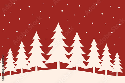 Minimalist Winter Wonderland. Minimalist design featuring a series of white, stylized pine trees arranged in a gentle curve across a snowy foreground. The background. Vector illustration