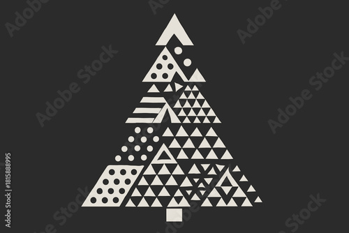 Geometric Christmas Tree. Stylized depiction of a Christmas tree with geometric patterns, including triangles and circles, adding a modern twist to the traditional. Vector illustration