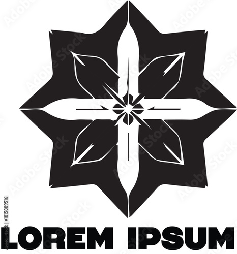 abstract black and white star floral star logo, geometric flower icon