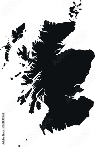 Scotland map silhouette black and white vector illustration of scottish territory