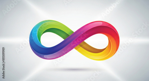 Colorful infinity symbol on a white background representing endless possibilities