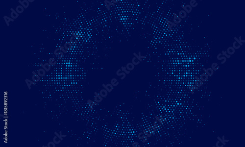 Abstract Digital Circles of Particles with Noise. Futuristic Circular Sound Wave. Big Data Visualization. 3D Virtual Space VR Cyberspace. Crypto Currency Concept. Vector Illustration.