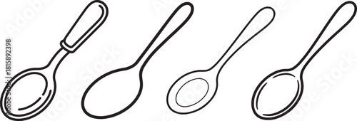 Set of Spoon Line Art Drawing Vector Illustration for Coloring Book Page