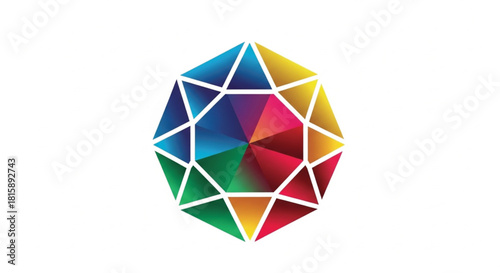 Abstract geometric shape with vibrant colors against a clean white background