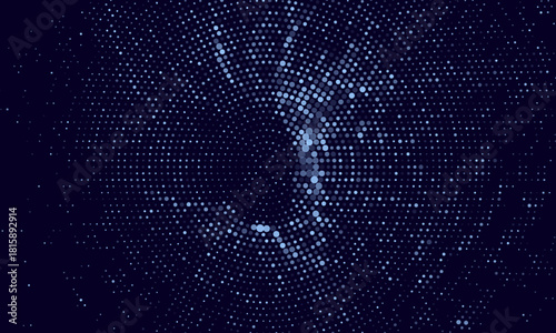 Glowing Blue Circular Particle Frame With Abstract Energy Flow On Dark Background. Ideal For Tech, Music, Science, Or Futuristic UI Concepts. Vector Illustration.