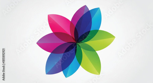 Abstract flower design with overlapping colorful petals on a clean white background