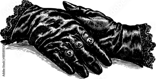 Vintage engraving of elegant gloves and hands. This classic vector illustration captures intricate details, showcased in a refined style.