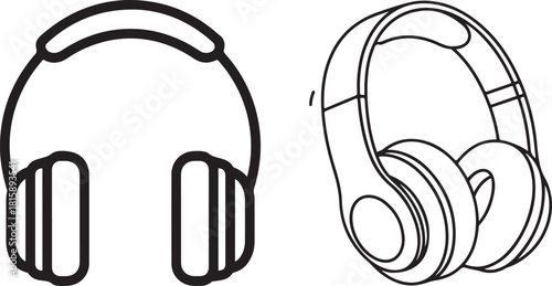 Minimalist Line Art Headphone Designs in Outline Vector Style
