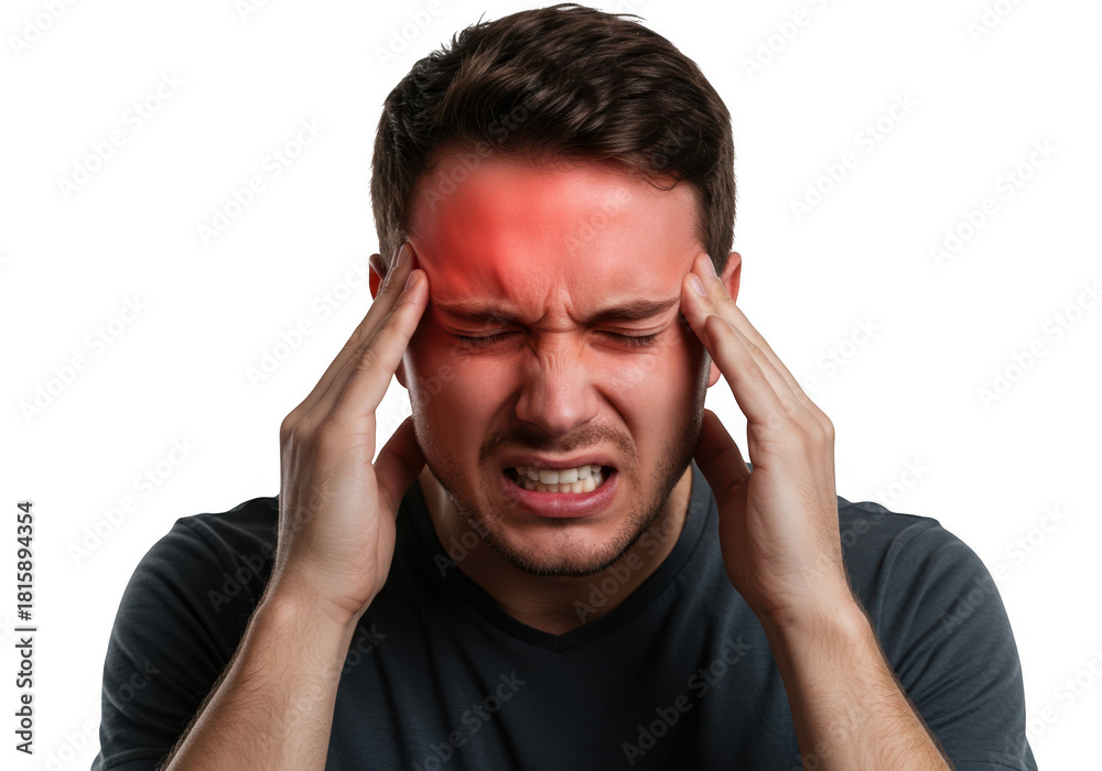 Naklejka premium Man experiencing a severe headache isolated on transparent background