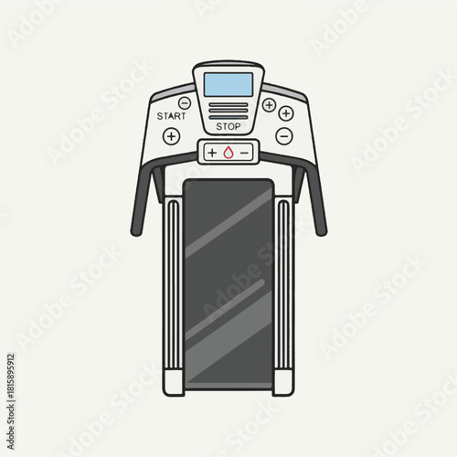 Flat Design Treadmill Illustration with Control Panel, Top View, White Gray