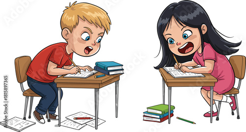 Children, classroom, test, education, learning, school, students, writing, homework, concentration, desks, math, academic, study, kids, exam, pencils, books, solving, knowledge