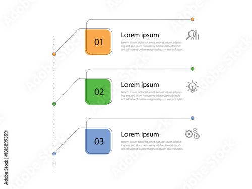 Design infographic template with line style and 3 step vertical concept with icons. Business presentation. Workflow layout. 