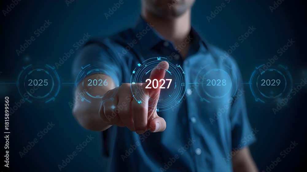 Fototapeta premium Businessman interacting with virtual touchscreen buttons