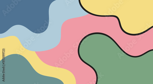 Vibrant abstract background with playful pastel shapes and bold outlines, ideal for modern designs and creative projects needing a touch of fun and whimsy