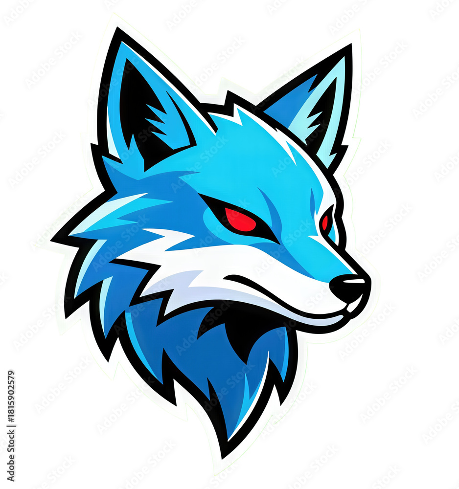 Obraz premium Blue Wolf Head Logo with Red Eyes
