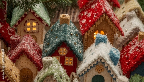 Colorful Miniature Houses With Snow Decorations in Winter Season