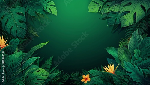 Lush Tropical Foliage With Vibrant Flowers Creating a Serene Background