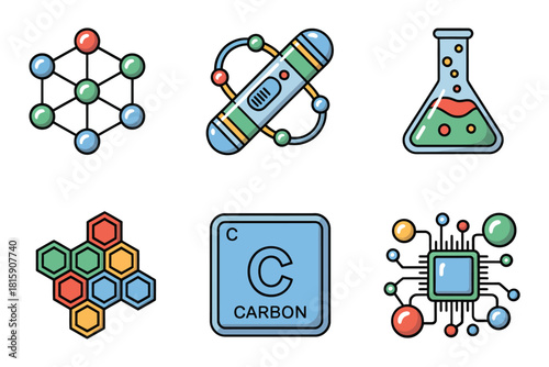 Advanced chemistry pack, hex lattice cluster, carbon element label, reaction apparatus flask, microchip circuit board, lab innovation