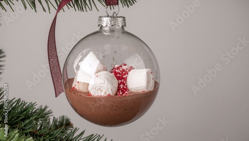 Holiday Ornament Filled With Cocoa, Marshmallows, and Sprinkles Hanging on a ...