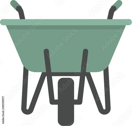 Green garden wheelbarrow vector illustration front view.