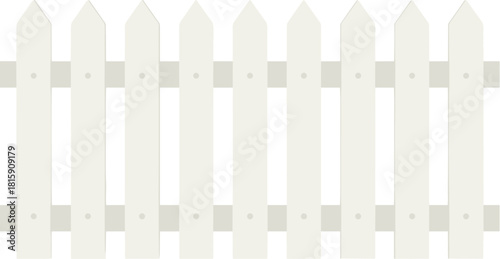 Simple white wooden picket fence vector illustration.