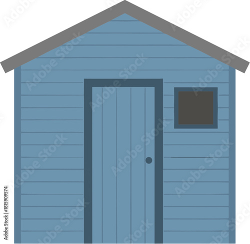 Simple blue wooden garden shed vector illustration on a white background.