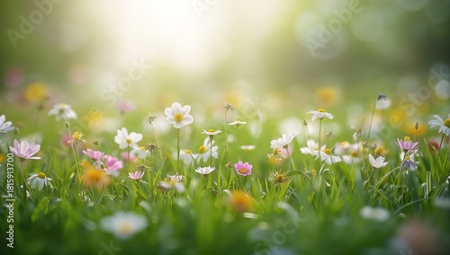 Vibrant Wildflowers Blooming in a Sunny Meadow During Springtime