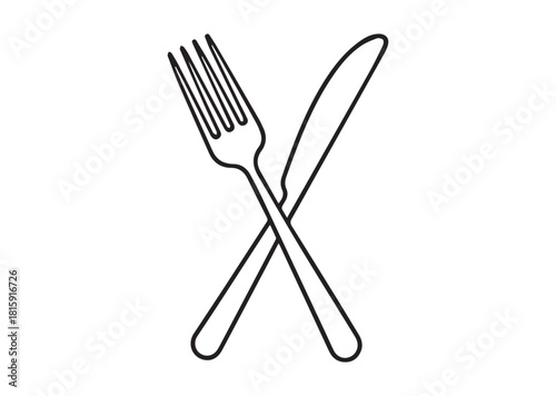Crossed fork and knife line art vector