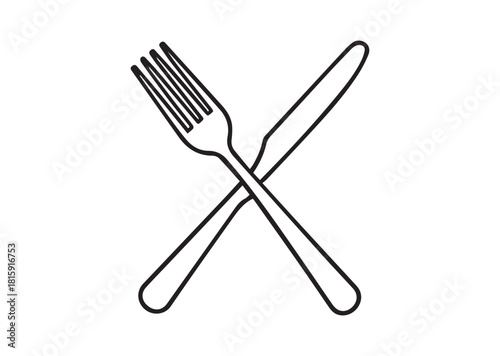 Crossed fork and knife line art vector