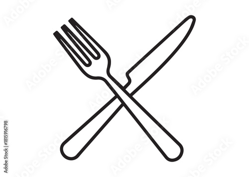 Crossed fork and knife line art vector