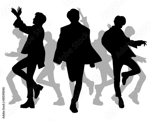 Handsome man silhouette, male idol group standing, icon isolated on white background, vector illustration 3
