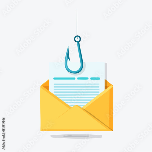 Catching invoices concept with Hooked paper in an opened Envelope