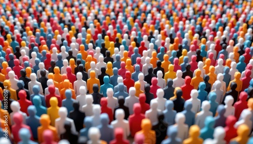 Vibrant Crowd Scene with Colorful Figures Representing Diverse Individuals in a Sea of People
