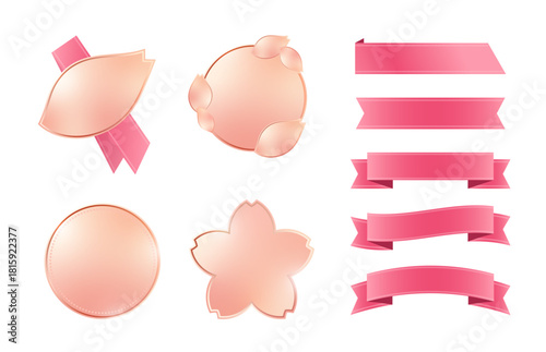 鮮やかな桃色の桜の花びらモチーフを立体的にデザインしたピンクゴールドのメダル＆リボンフレームセット（桜形・花びら型ラベル入り）