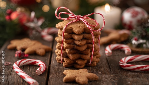 Delicious Holiday Cookies Wrapped With Candy Canes Near Festive Christmas Dec...