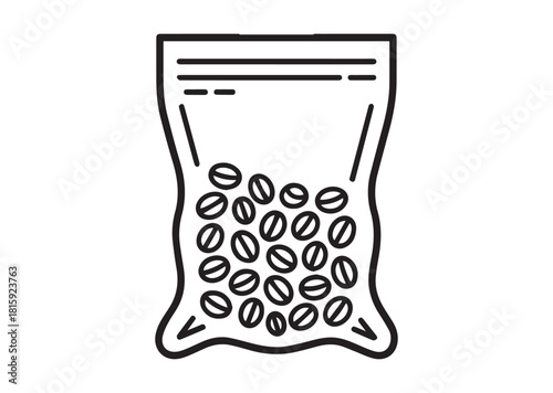 Vacuum bag with coffee beans Line art vector