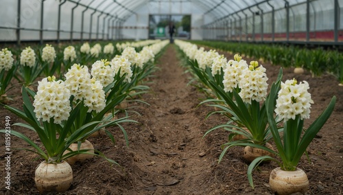 White Hyacinth Flowers Bloom in a Peaceful Garden During Springtime in a Flow...