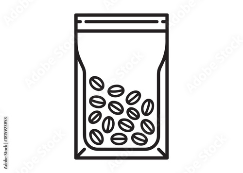 Vacuum bag with coffee beans Line art vector