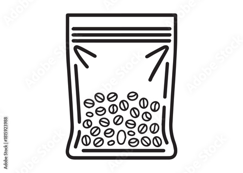 Vacuum bag with coffee beans Line art vector