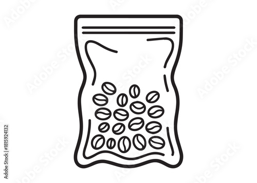 Vacuum bag with coffee beans Line art vector