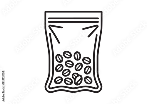 Vacuum bag with coffee beans Line art vector