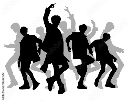 Handsome man silhouette, male idol group dancing, icon isolated on white background, type 4