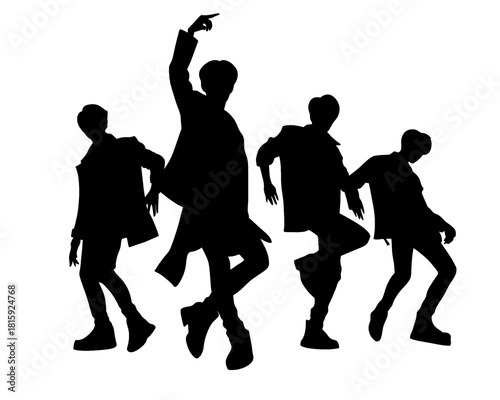 Handsome man silhouette, male idol group dancing, icon isolated on white background, type 3
