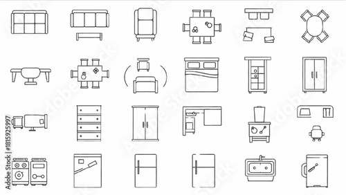 Collection of furniture icons for interior design and home furnishing