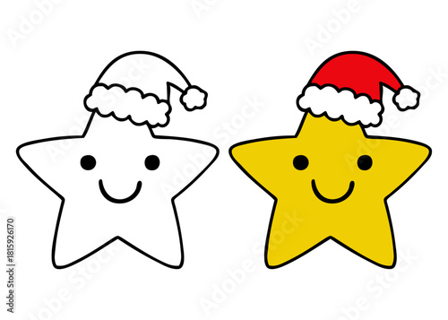 Dibujo sencillo con líneas de estrella simpática con sombrero de Santa Claus para tarjetas y felicitaciones de Navidad