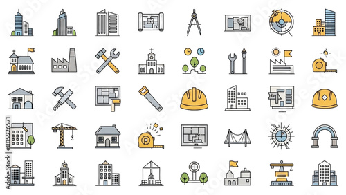 Collection of Construction and Architecture Icons for Real Estate and Building Projects